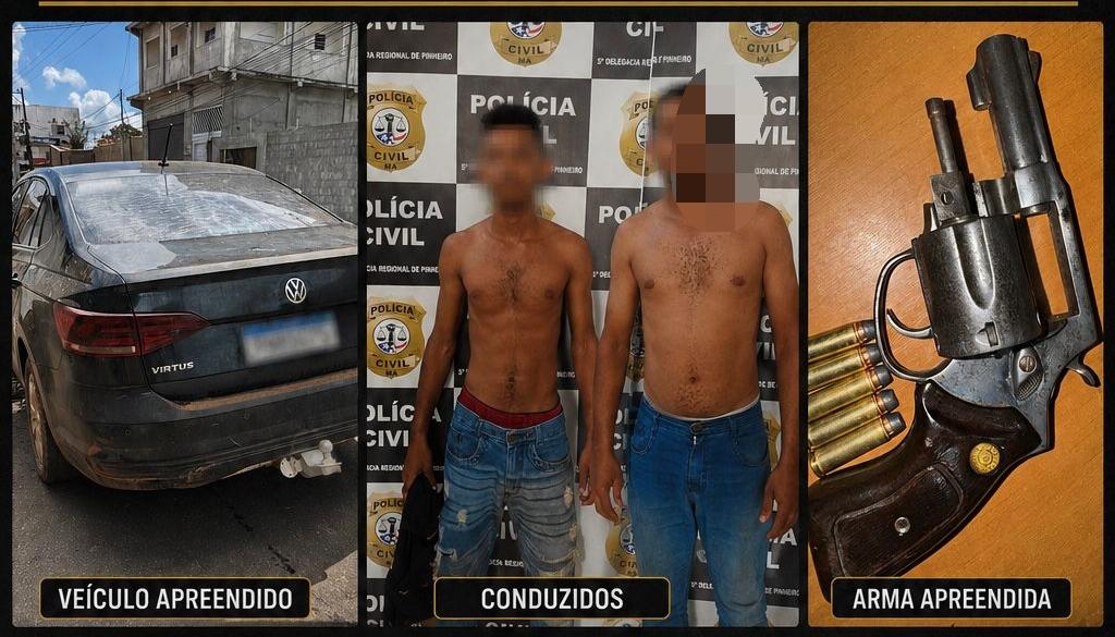 POLÍCIA CIVIL PRENDE DOIS HOMENS E APREENDE CARRO CLONADO E ARMA DE FOGO EM PINHEIRO